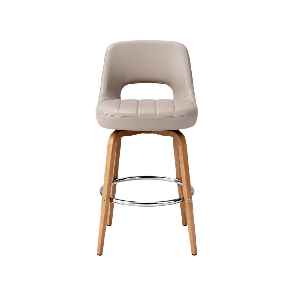 Modern Bar Stool with Upholstered Seat and Wooden Base