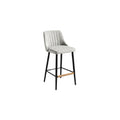 Modern Upholstered Bar Stool with Black Metal Legs and Wooden Footrest