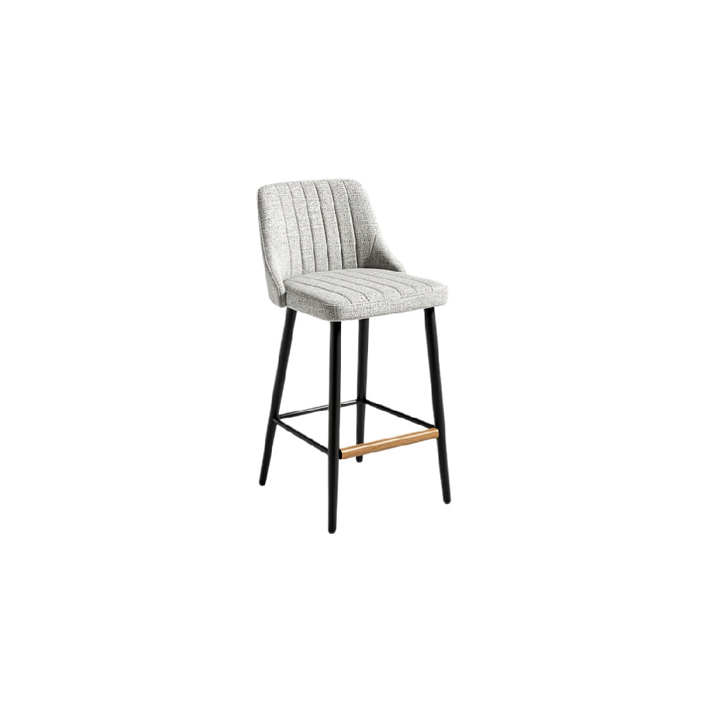 Modern Upholstered Bar Stool with Black Metal Legs and Wooden Footrest